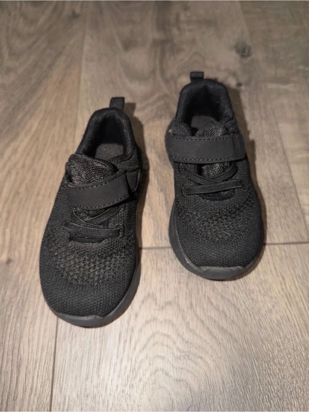 Kids Black Athletic Sneakers with Hook-and-Loop Closure